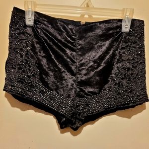 Velvet zip-back Gogo Shorts w/ bead embellishments